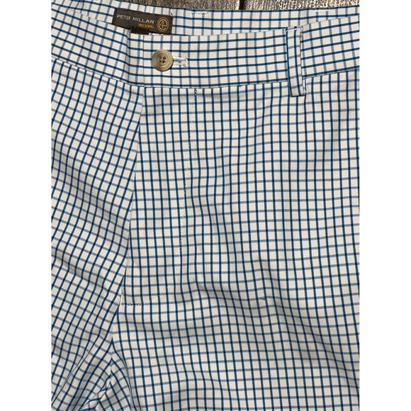 Peter Millar Mens Wicking Performance Golf Shorts Blue White Windowpane Size 34 - Picture 3 of 9
